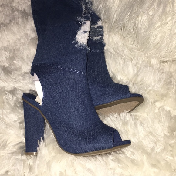 👩🏽‍🎓SALE- Dark Blue Thigh High Open Back Boots - Picture 6 of 6